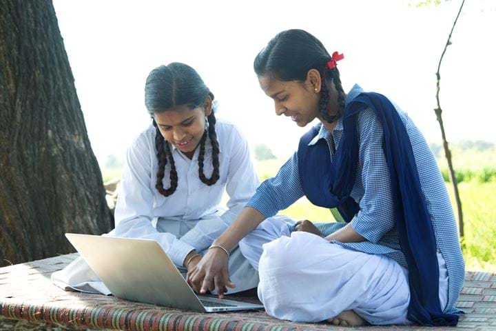 Girls on laptop, India