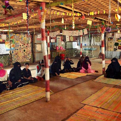 Girls Sit Together at session, Rohingya refugees