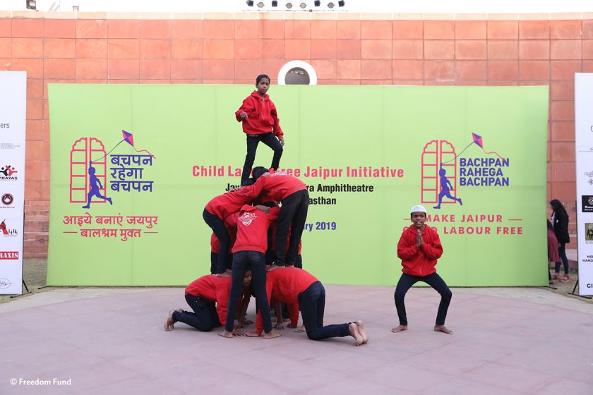 a group of boys performing at launch of child labour free Jaipur event 